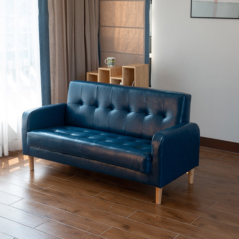 Modern Single Cushion Seat Sofa Tufted Back Faux  Leather Sofa