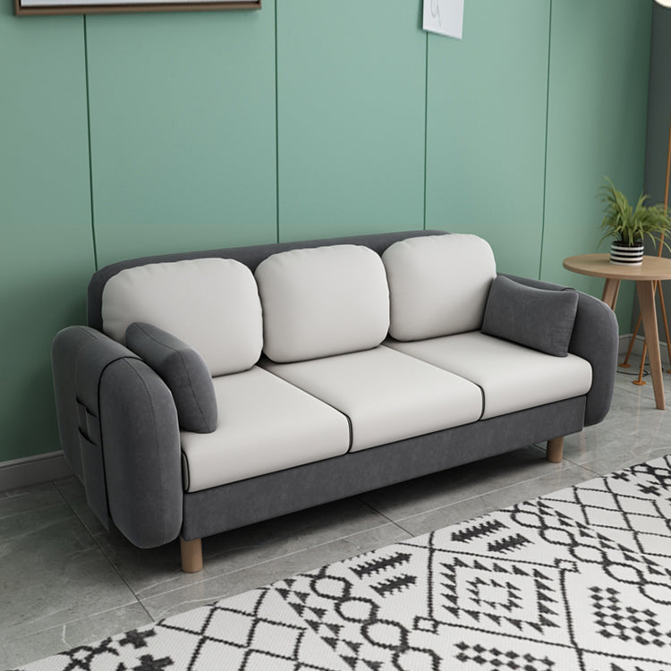 Square Arm Sofa 3 Seater Solid Color Sofa with Storage Side Bag