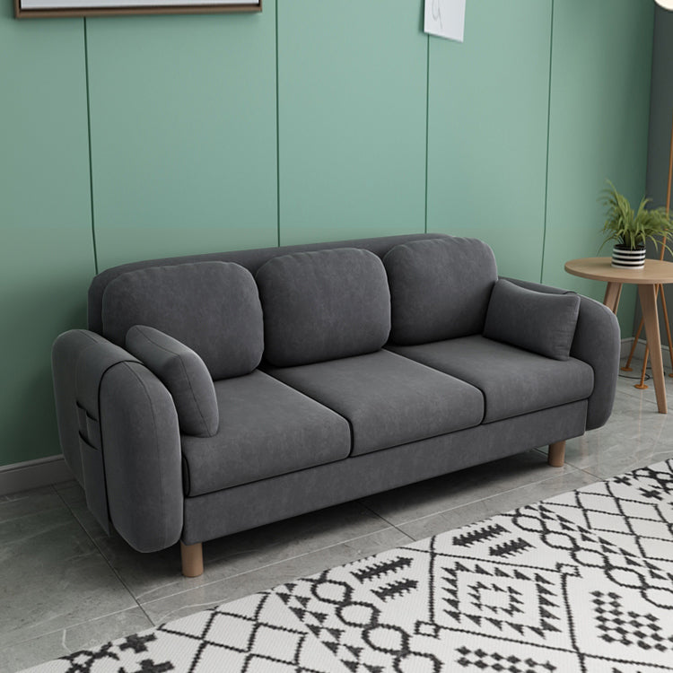 Square Arm Sofa 3 Seater Solid Color Sofa with Storage Side Bag