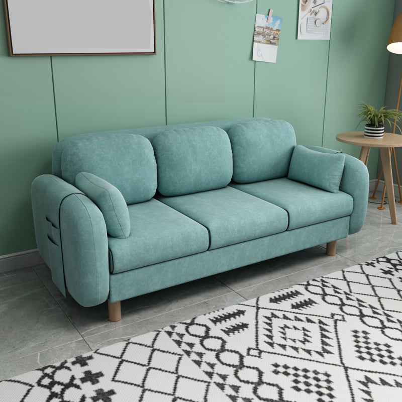 Square Arm Sofa 3 Seater Solid Color Sofa with Storage Side Bag