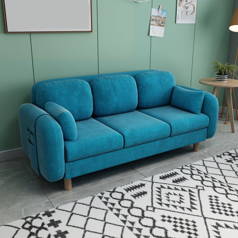 Square Arm Sofa 3 Seater Solid Color Sofa with Storage Side Bag
