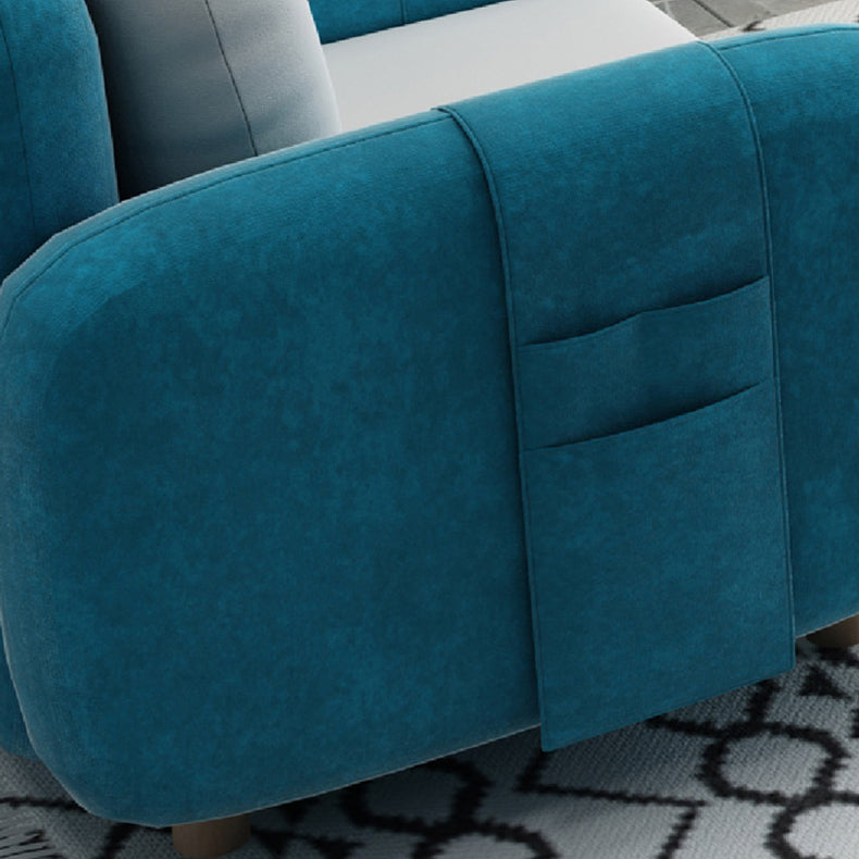 Square Arm Sofa 3 Seater Solid Color Sofa with Storage Side Bag