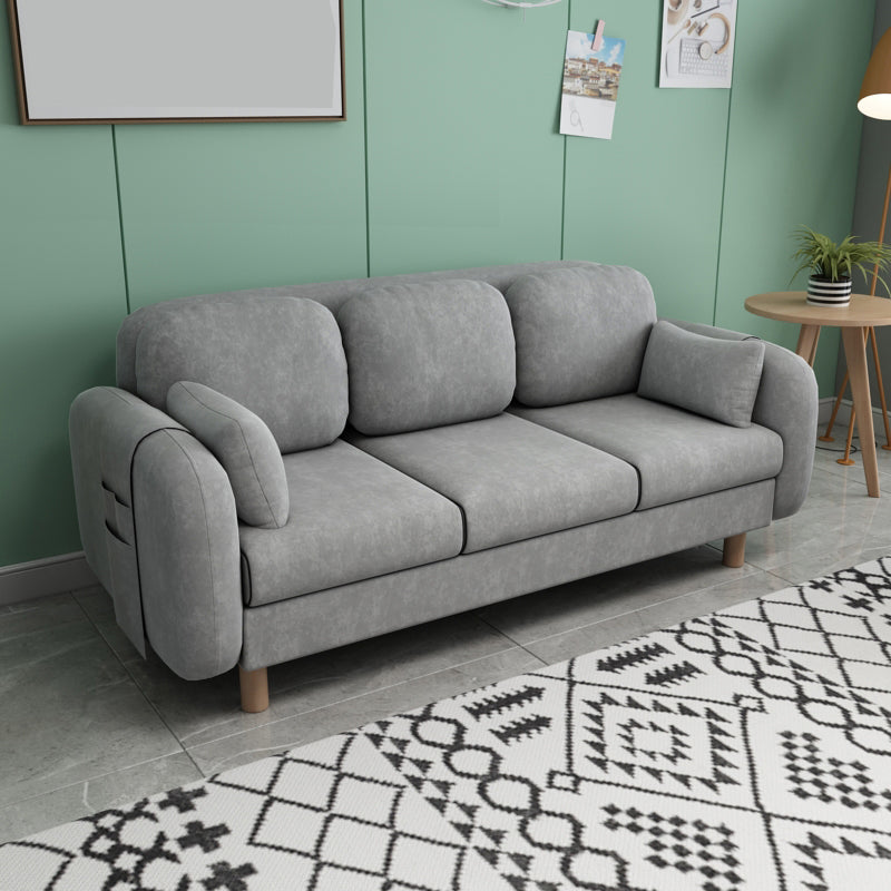 Square Arm Sofa 3 Seater Solid Color Sofa with Storage Side Bag