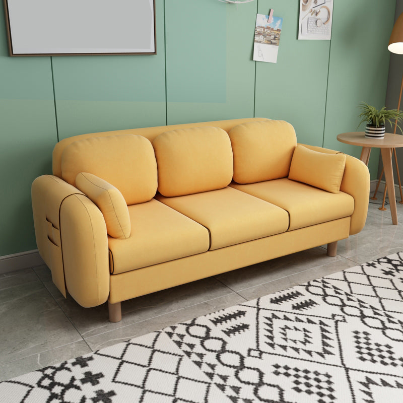 Square Arm Sofa 3 Seater Solid Color Sofa with Storage Side Bag