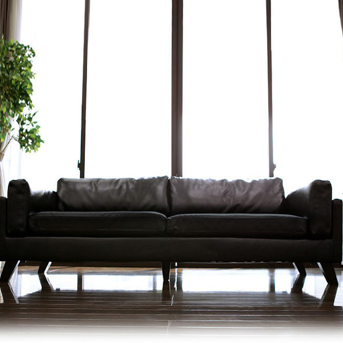 Faux Leather Sofa Square Arm Sofa with Cushions Back for Living Room