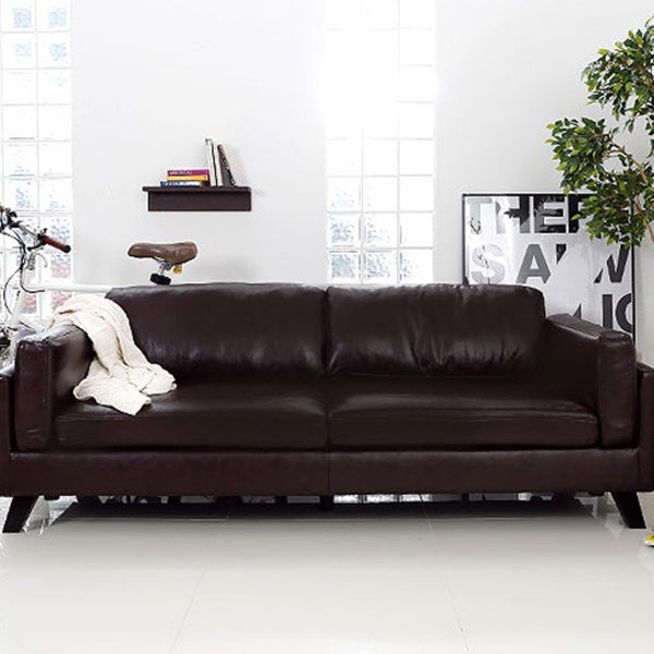 Faux Leather Sofa Square Arm Sofa with Cushions Back for Living Room