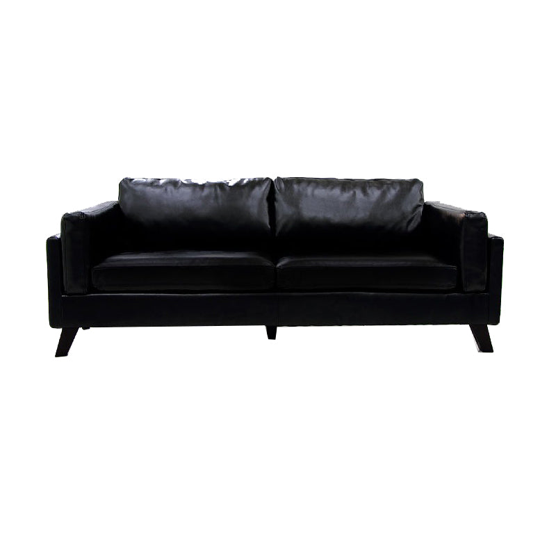 Faux Leather Sofa Square Arm Sofa with Cushions Back for Living Room
