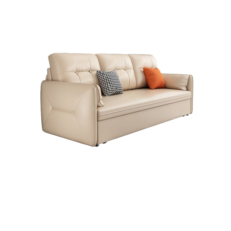 Glam Square Arms Futon And Mattress Faux Leather Sleeper Sofa in Beige