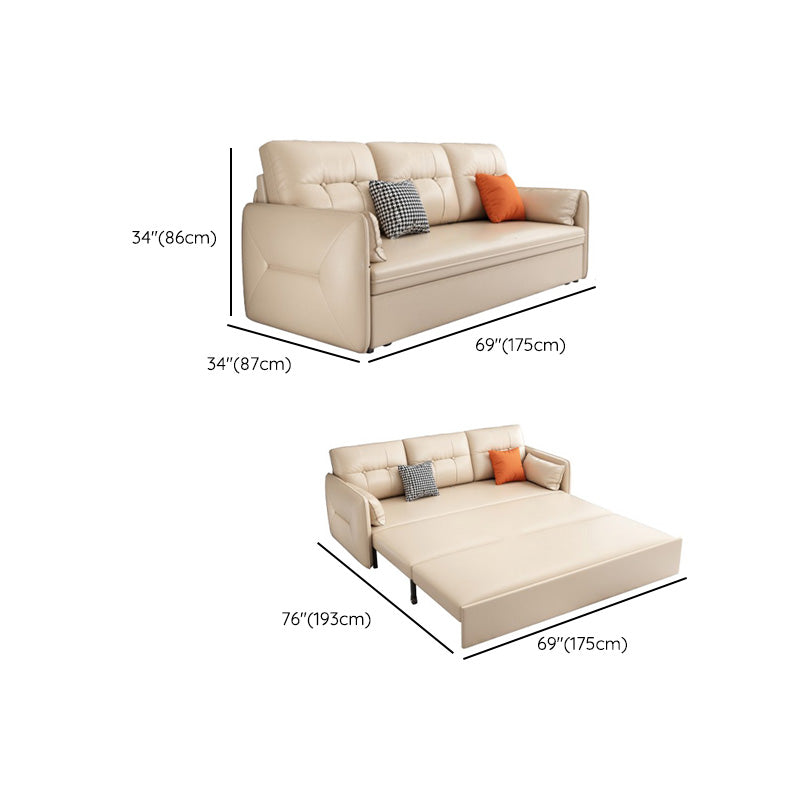 Glam Square Arms Futon And Mattress Faux Leather Sleeper Sofa in Beige