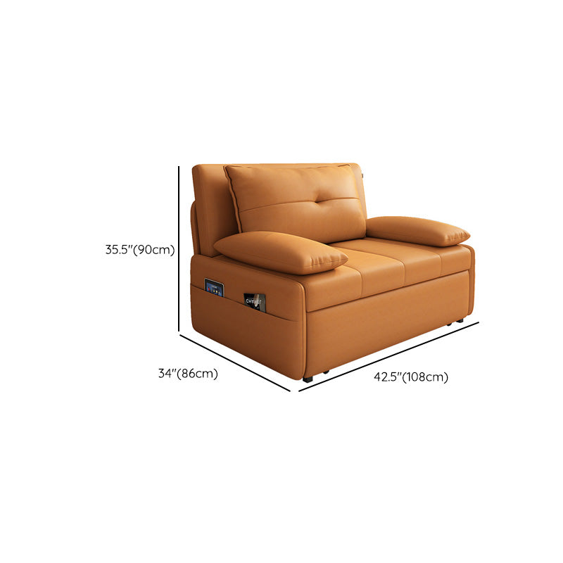 Modern Sofa Bed, Orange Faux Leather Futon and Mattress with Storage