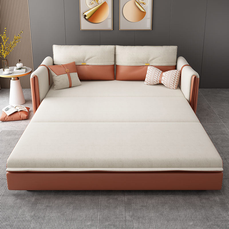 Glam Upholstered Futon Chair Faux leather Square Arms Sleeper Sofa