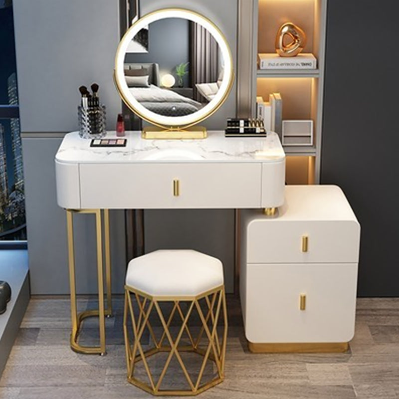 Modern Stone Top Makeup Vanity Desk with Solid Wood Storage Drawers