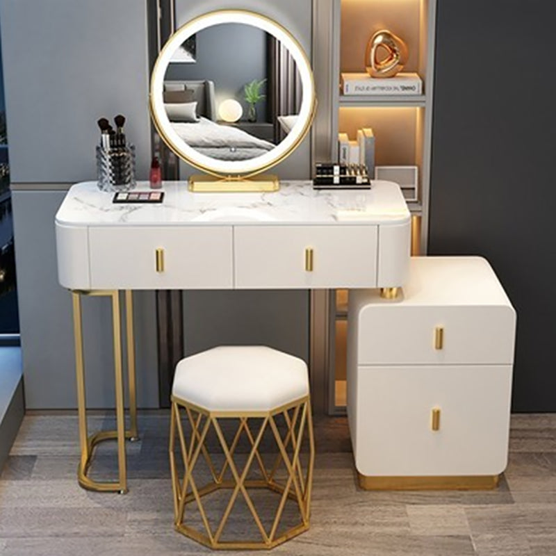 Modern Stone Top Makeup Vanity Desk with Solid Wood Storage Drawers