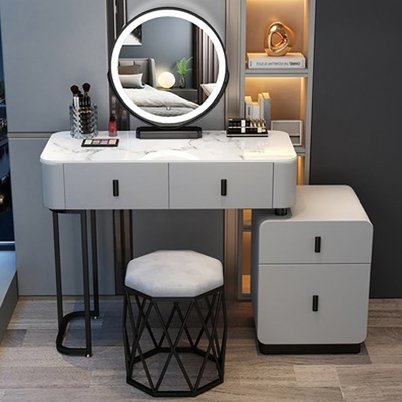 Modern Stone Top Makeup Vanity Desk with Solid Wood Storage Drawers