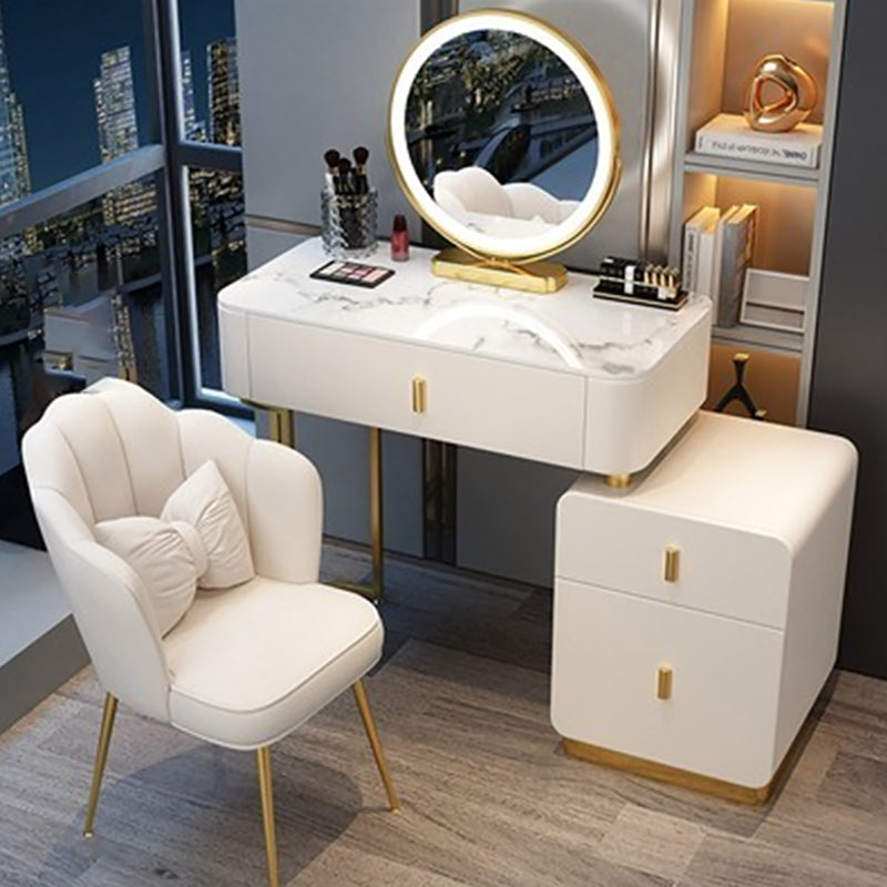 Modern Stone Top Makeup Vanity Desk with Solid Wood Storage Drawers