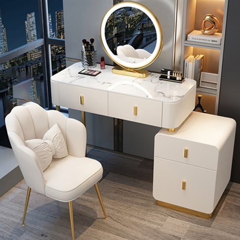 Modern Stone Top Makeup Vanity Desk with Solid Wood Storage Drawers