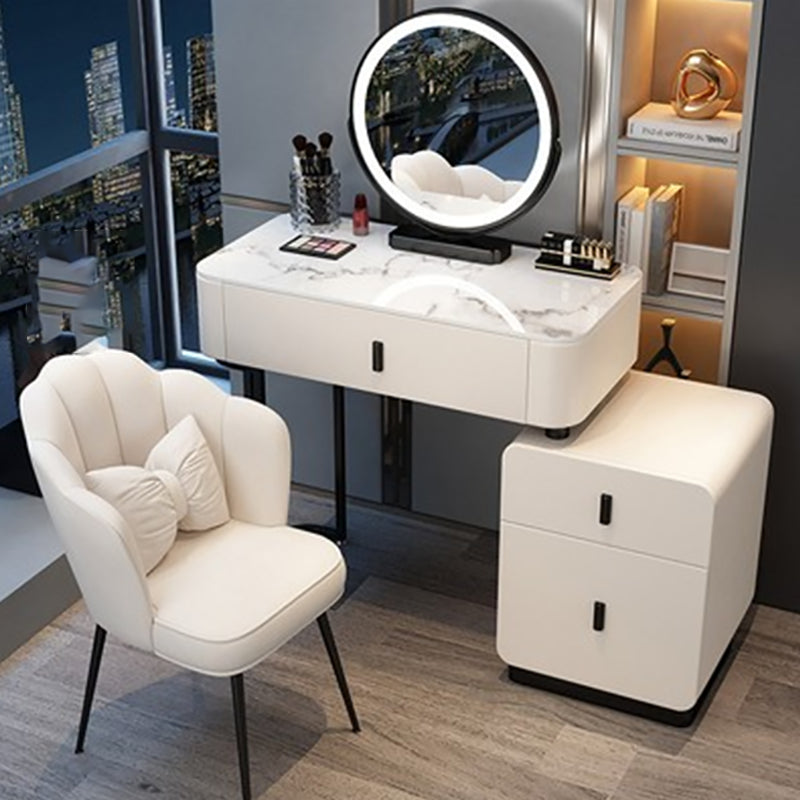 Modern Stone Top Makeup Vanity Desk with Solid Wood Storage Drawers