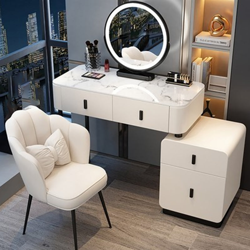 Modern Stone Top Makeup Vanity Desk with Solid Wood Storage Drawers