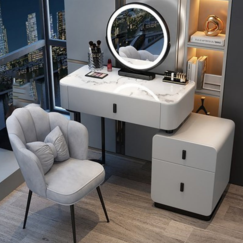 Modern Stone Top Makeup Vanity Desk with Solid Wood Storage Drawers