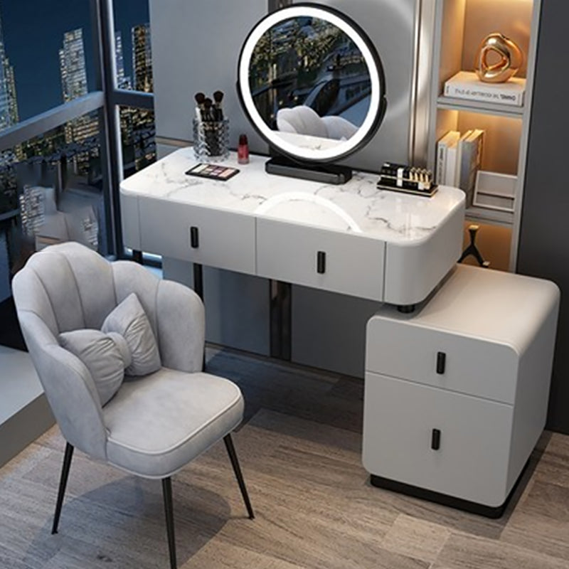 Modern Stone Top Makeup Vanity Desk with Solid Wood Storage Drawers