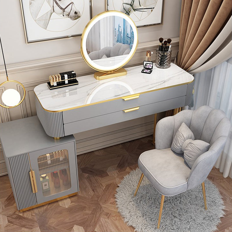 Glam Style Vanity Dressing Table with 2 Drawers and Stone Top