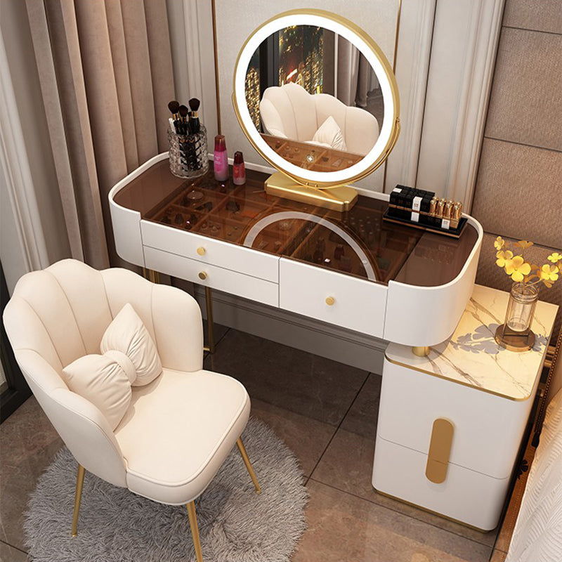 Contemporary Glass Top Vanity Dressing Table With 4/5 Drawers