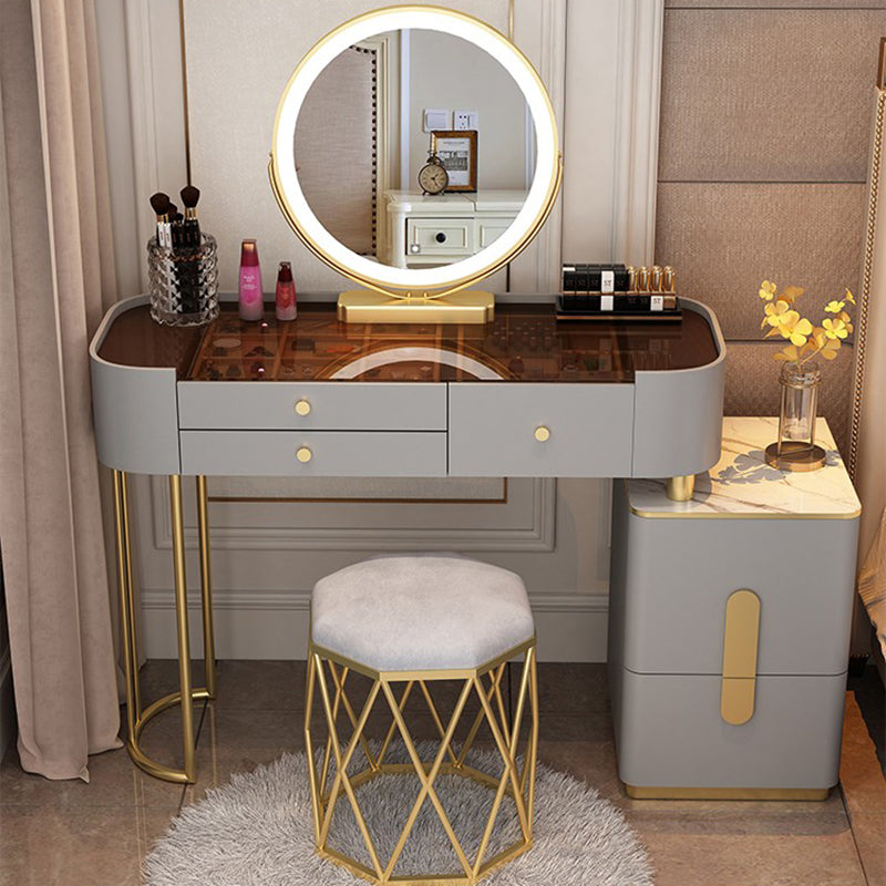 Contemporary Glass Top Vanity Dressing Table With 4/5 Drawers