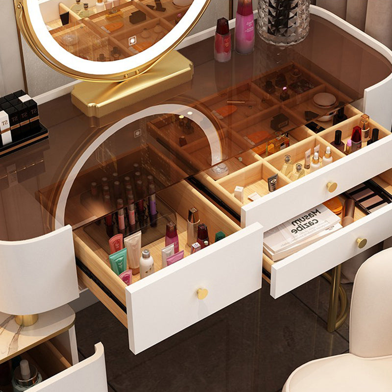 Contemporary Glass Top Vanity Dressing Table With 4/5 Drawers