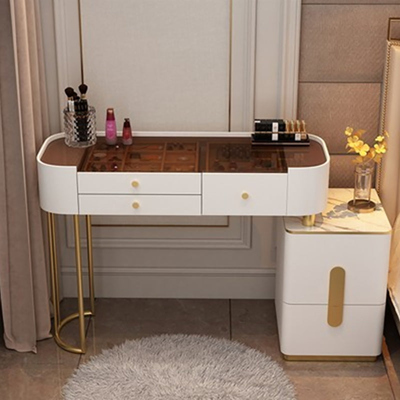 Contemporary Glass Top Vanity Dressing Table With 4/5 Drawers