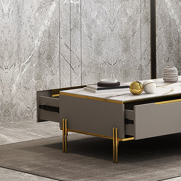 17" Wide Glam Cocktail Table Rectangle Stone Coffee Cocktail Table