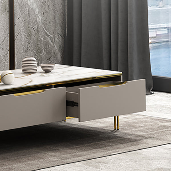 17" Wide Glam Cocktail Table Rectangle Stone Coffee Cocktail Table