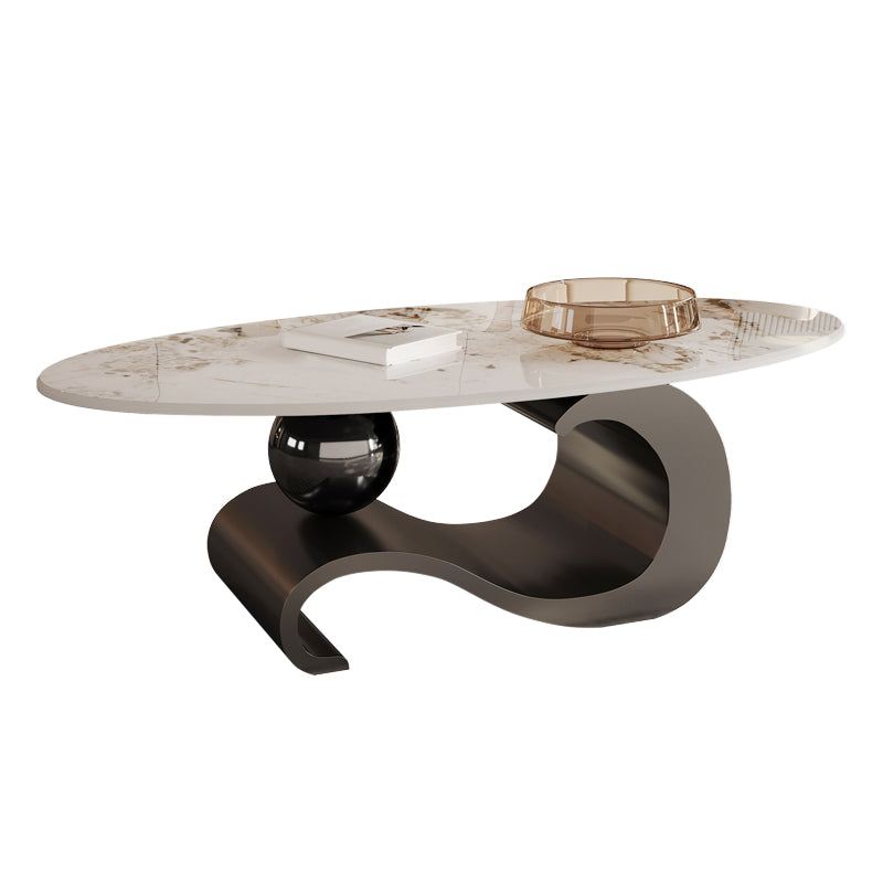 Stainless Steel Abstract Base Cocktail Table Oval Slate Top Coffee Table