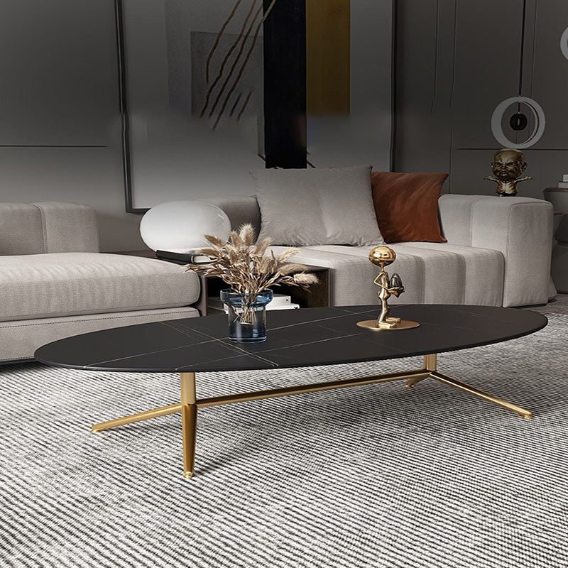 Glam Style Metal Base Cocktail Table Black and White Slate Top Coffee Table
