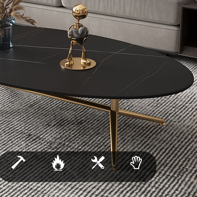 Glam Style Metal Base Cocktail Table Black and White Slate Top Coffee Table