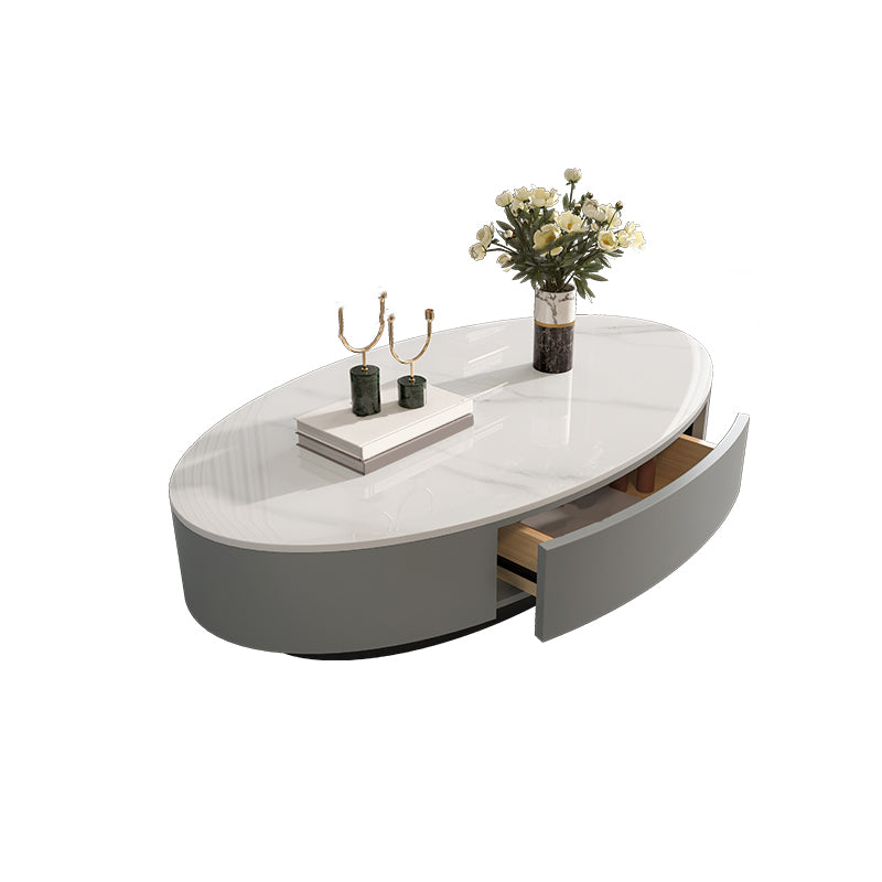 Glam Oval Slate Top Coffee Table 13.77" Tall Cocktail Table with Storage