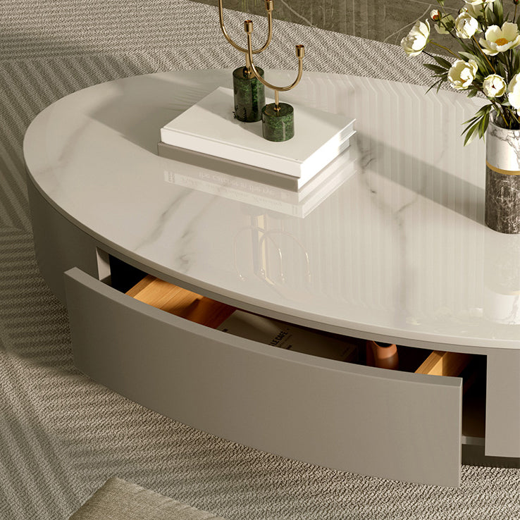 Glam Oval Slate Top Coffee Table 13.77" Tall Cocktail Table with Storage