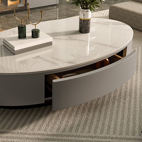 Glam Oval Slate Top Coffee Table 13.77" Tall Cocktail Table with Storage