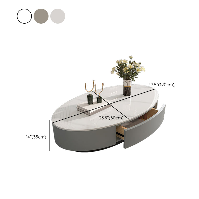 Glam Oval Slate Top Coffee Table 13.77" Tall Cocktail Table with Storage