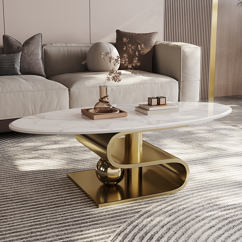 Stainless Steel Abstract Base Cocktail Table Glam Slate Top Coffee Table