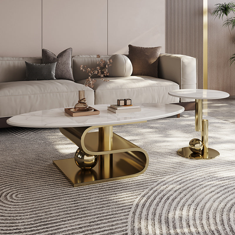 Stainless Steel Abstract Base Cocktail Table Glam Slate Top Coffee Table