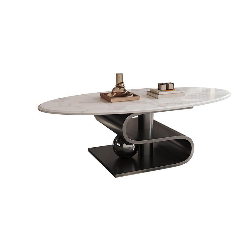 Stainless Steel Abstract Base Cocktail Table Glam Slate Top Coffee Table
