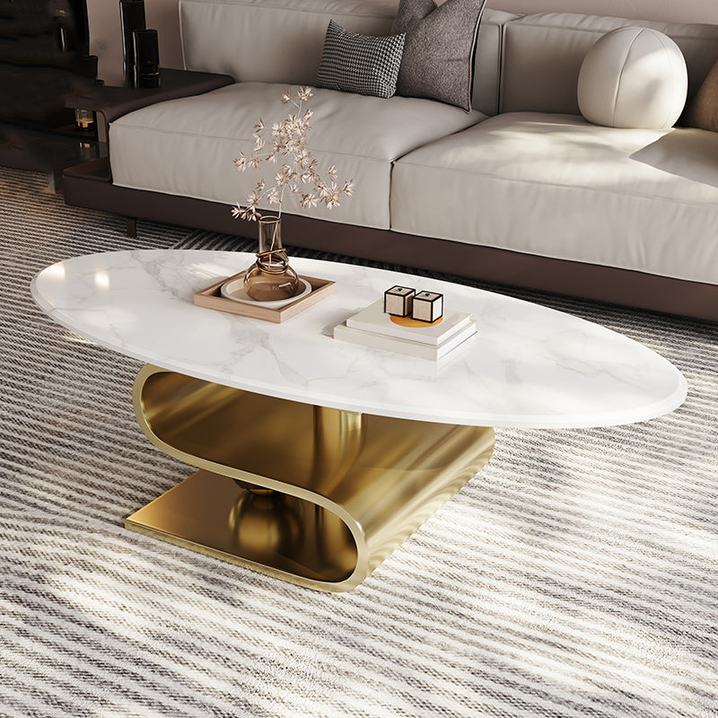 Stainless Steel Abstract Base Cocktail Table Glam Slate Top Coffee Table