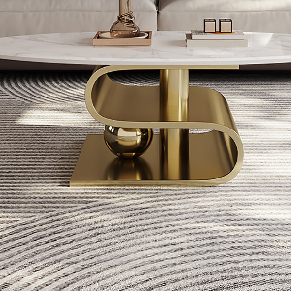 Stainless Steel Abstract Base Cocktail Table Glam Slate Top Coffee Table