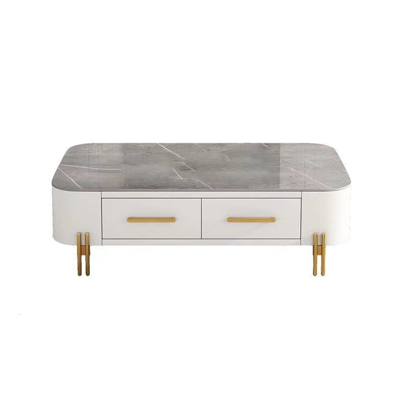 Rectangular Slate Top Coffee Table 4 Legs Cocktail Table with 2 Drawers