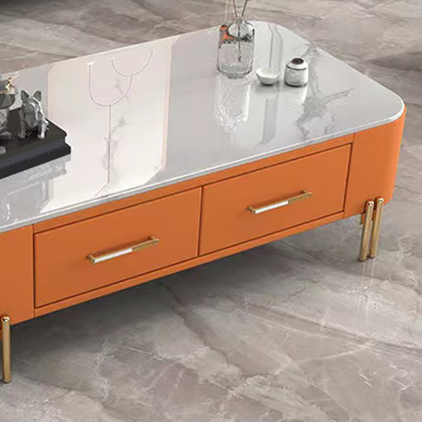 Rectangular Slate Top Coffee Table 4 Legs Cocktail Table with 2 Drawers