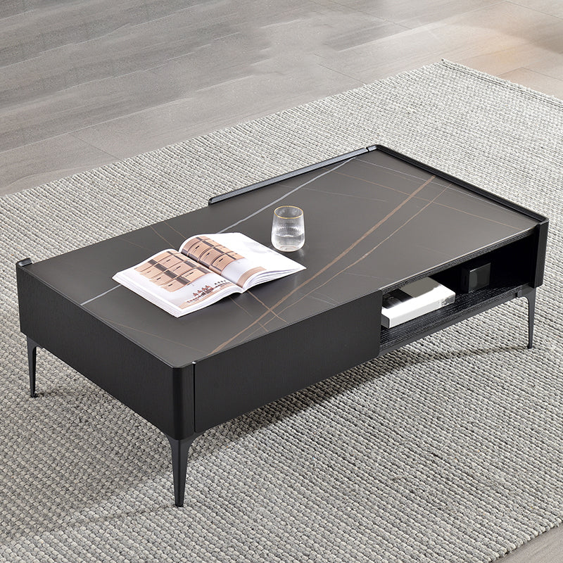 Rectangular Slate Top Coffee Table 4 Legs Cocktail Table with Storage