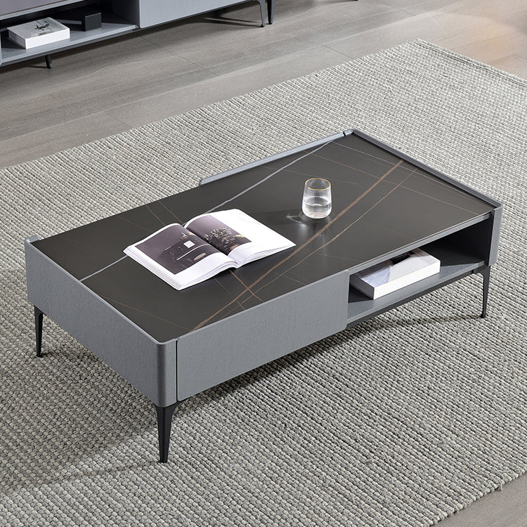 Rectangular Slate Top Coffee Table 4 Legs Cocktail Table with Storage