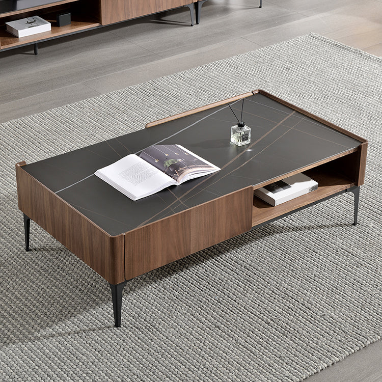 Rectangular Slate Top Coffee Table 4 Legs Cocktail Table with Storage