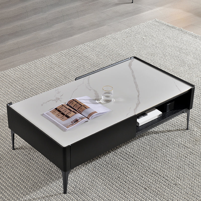 Rectangular Slate Top Coffee Table 4 Legs Cocktail Table with Storage