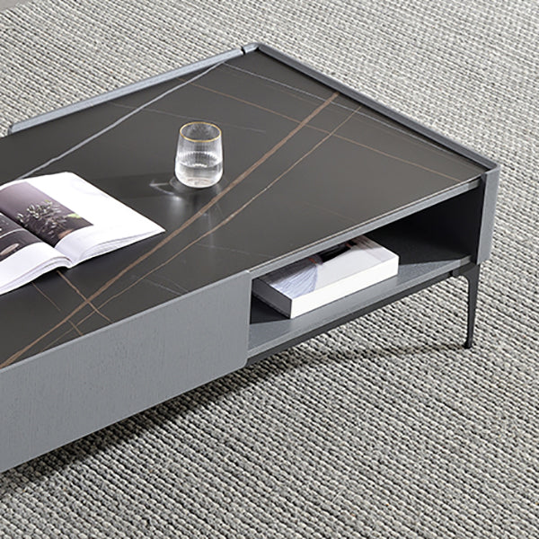 Rectangular Slate Top Coffee Table 4 Legs Cocktail Table with Storage